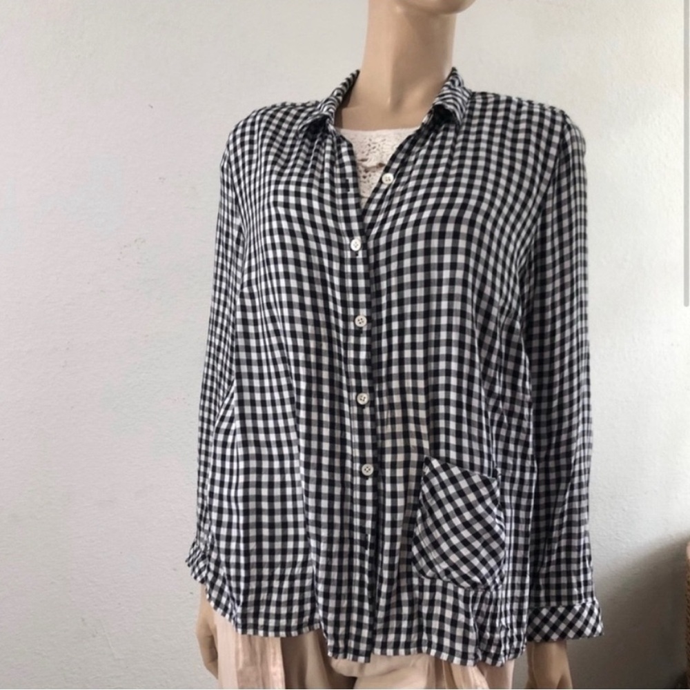 J Jill button front long sleeve plaid shirt size:L Button-Up Shirt